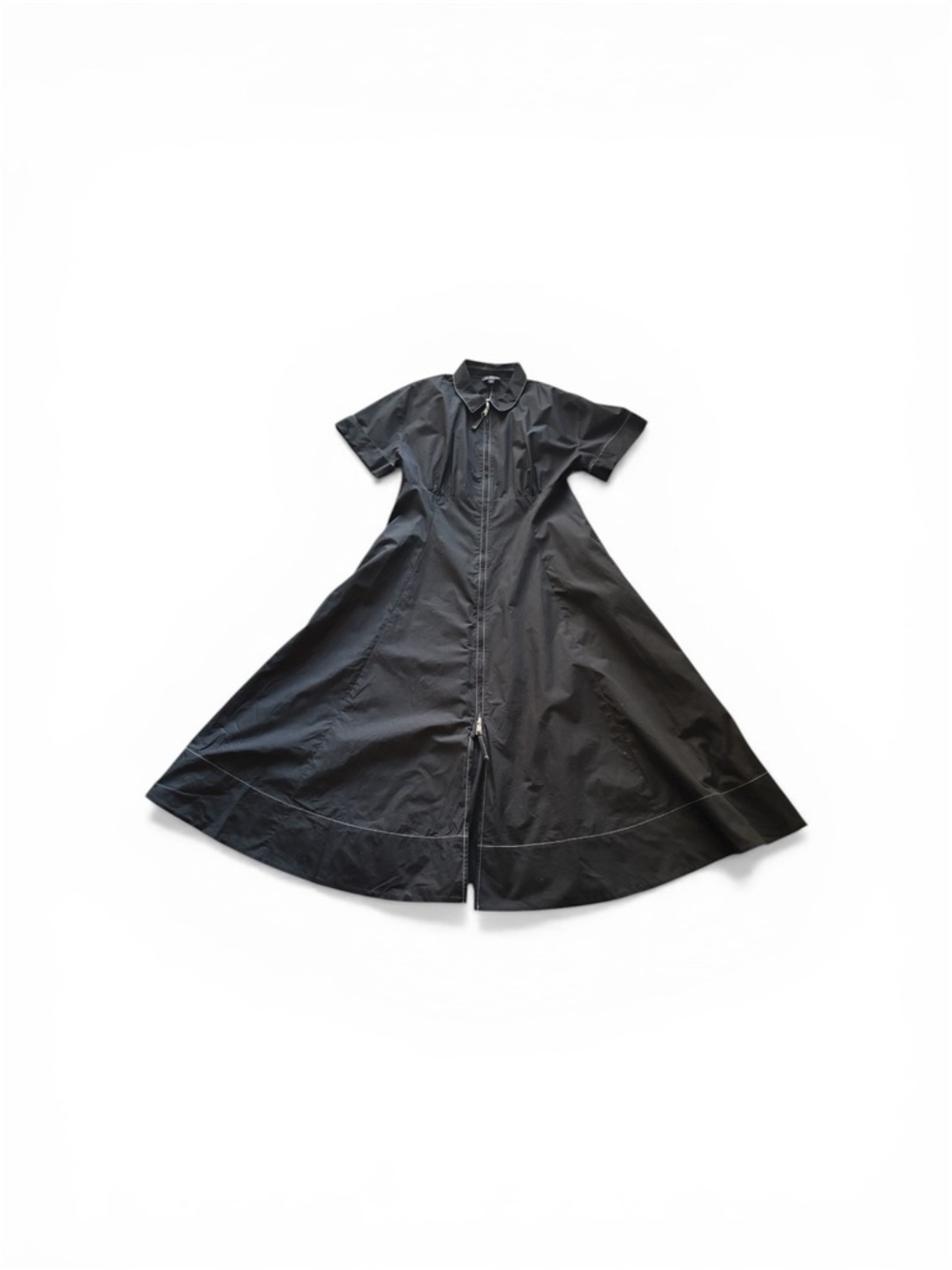 J. Crew Black Midi Fit-and-Flare Dress Zip Up Shirt Dress Sz 12